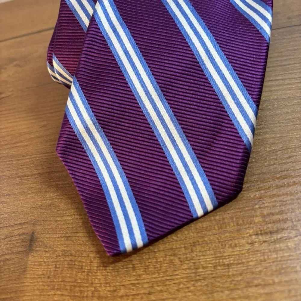 Brooks Brothers 346 Purple Blue Striped Preppy Silk Men's Tie